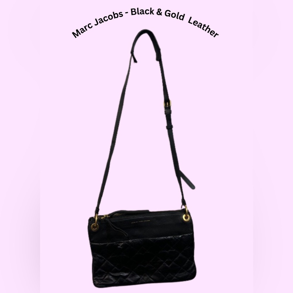 Marc Jacobs Black and Gold Cross Body Leather Bag